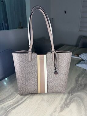 Calvin Klein Signature Monogram Tote Bag – Beige/Taupe + Pouch